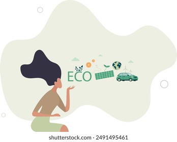 Eco friendly sustainable, Alternative green energy resources, Usable for branding and nature logo.flat design.illustration with people.