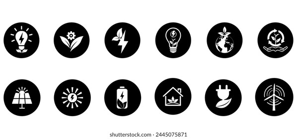 Eco friendly and sustainable concept icon set. Renewable energy, green future