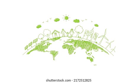 Concepto de desarrollo ecológico, sostenible, Día de la Tierra y Día Mundial del Medio Ambiente, ilustración vectorial