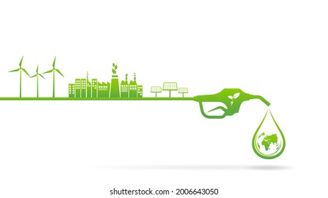 Eco friendly and Sustainable development with fuel nozzle, World environmental day, Vector illustration