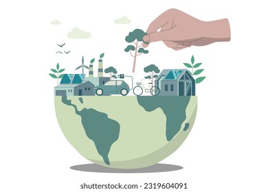 Eco friendly sustainable, Hands that help make the world a better place, climate change problem concepts. Vector design illustration.