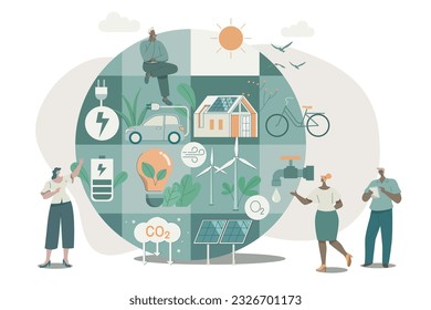 Eco friendly sustainable, People care about the planet earth with alternative green energy resources, climate change problem concepts. Vector design illustration.