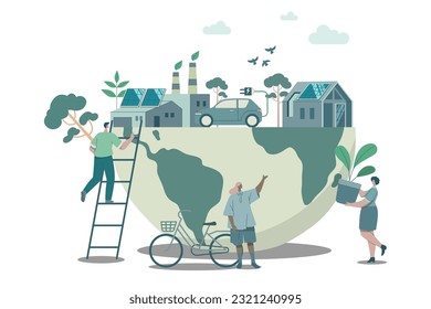 Eco friendly sustainable, People help take care and make this world a better place, climate change problem concepts. Vector design illustration.