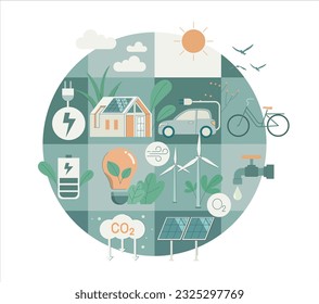 Eco friendly sustainable, Planet earth with alternative green energy resources, climate change problem concepts. Vector design illustration.