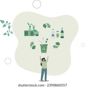 Eco friendly sustainable, Plastic and glass recycling process.flat vector illustration.