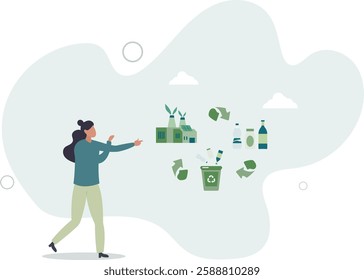 Eco friendly sustainable, Plastic and glass recycling process.flat character life .