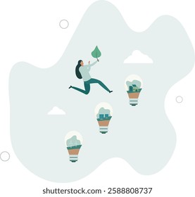 Eco friendly sustainable, Set of light bulb with alternative energy, climate change problem concepts.flat character life .