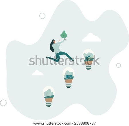 Eco friendly sustainable, Set of light bulb with alternative energy, climate change problem concepts.flat character life .