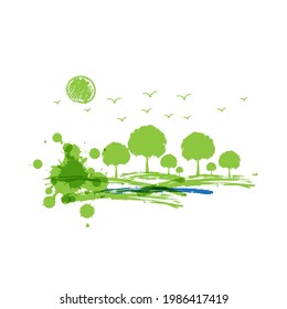 Eco friendly, Sustainable and World Environment day with water brush piant and splash, Vector illustration