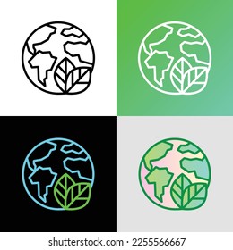 Eco friendly symbol for packaging. Thin line icon with Earth and leaf. Modern vector illustration.