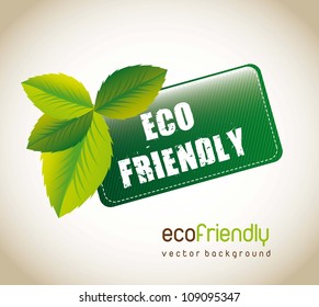 eco friendly tag with leaves over brown background. vector illustration