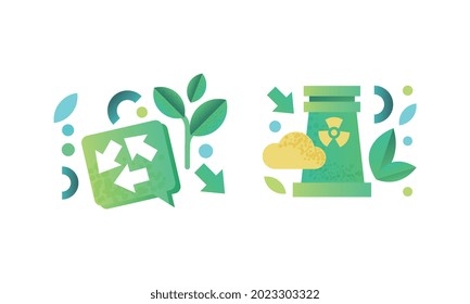 Eco Friendly Technologies Icons Set, Green Energy and Environment Protection Concept Flat Vector Illustration