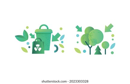 Eco Friendly Technologies Icons Set, Eco Related Symbols, Environment Protection Concept Flat Vector Illustration