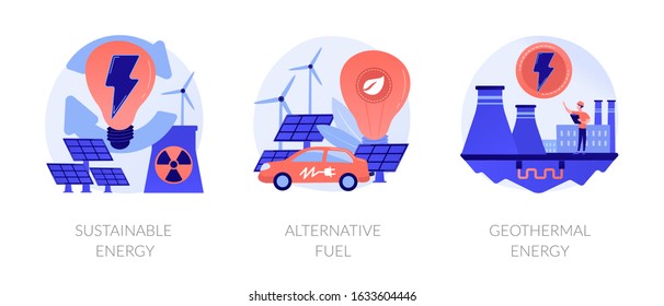 Eco friendly technology, environment preservation, natural resources icons set. Sustainable energy, alternative fuel, geothermal energy metaphors. Vector isolated concept metaphor illustrations