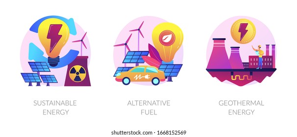 Eco friendly technology, environment preservation, natural resources icons set. Sustainable energy, alternative fuel, geothermal energy metaphors. Vector isolated concept metaphor illustrations