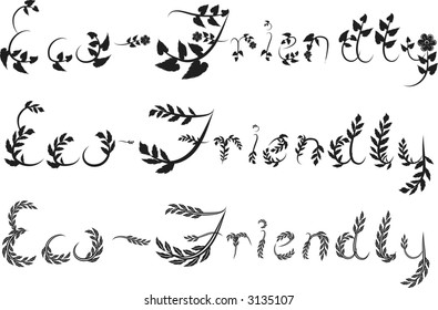 Eco Friendly text hand drawn with leaf accents.