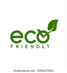 Eco friendly text logo design .Eco vector illustration with check list sign and leaf on letter O.