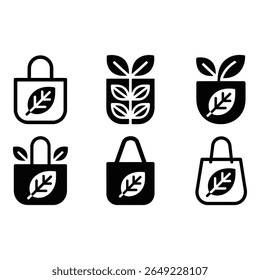 Eco Friendly Tote Bag Icons Black and White Vector Graphics for Sustainable Branding