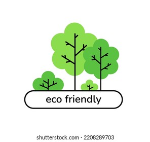 Eco friendly tree forest banner label isolated on white. Stop global warming, climate changes, air pollution. Stay green, think green. CO2 emission reduction, zero carbon footprint concept line vector