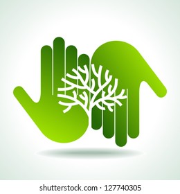Eco friendly tree in hands illustration
