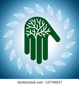 Eco friendly tree in hands illustration