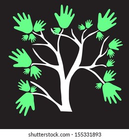 Eco friendly tree hands illustration for greeting card