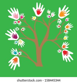 Eco friendly tree hands illustration for greeting card