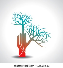 Eco friendly tree in hands illustration