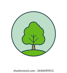 Icono de árbol ecológico con follaje verde y fondo circular, diseño de Vector plano para temas de sostenibilidad