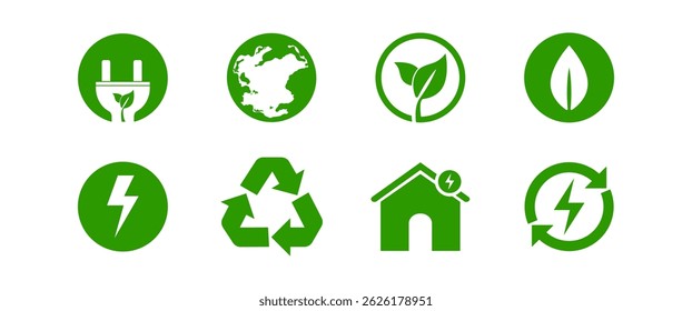 ECO Friendly vector design symbol on White background, Green, Clean Energy icon set, Simple Ecology, Environment Graphic elements, Editable stock