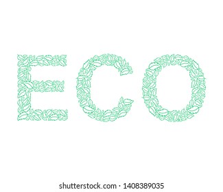 Eco Friendly, Vector Illustration. green leaves. Floral decorative typography