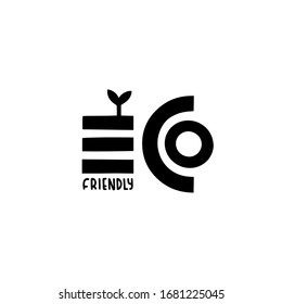 Eco friendly vector lettering poster with sprout. Eco friendly logo for natural products. Vector black and white eco illustration isolated.