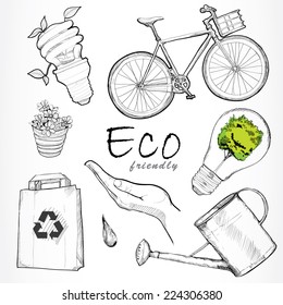 Eco friendly vector set. hand drawn design.