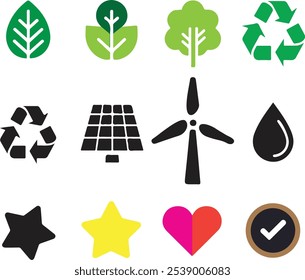 Conjunto de Elementos de recursos gráficos de silueta de Vector amigables con ECO