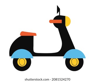 Eco friendly vehicle concept. Colorful sticker with scooter or motorcycle. Transport to move around city. Design element for website, app. Cartoon flat vector illustration isolated on white background