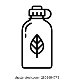Eco friendly water bottle with leaf symbol icon reusable sustainable hydration environment lifestyle container beverage conservation