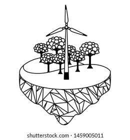 eco friendly wind turbine forest nature vector illustration