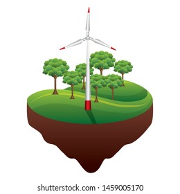 eco friendly wind turbine forest nature vector illustration