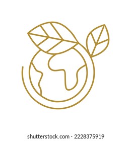 Eco friendly zero carbon emissions environmentally safe earth clean green leaf safe eco power ecosystem gold thin line icon  