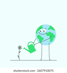 Eco friendly,illustration of earth watering a flower