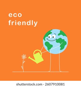 Eco friendly,illustration of earth watering a flower