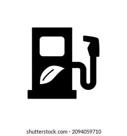 Icono de combustible ecológico en glifo plano negro, estilo relleno aislado en fondo blanco