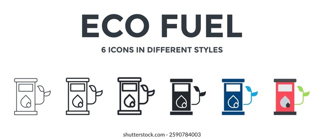 Eco Fuel Icon In Different Style Vector Illustration. Designed In Thin Line, Regular Line, Bold Line, Glyph, Color Fill, And Flat Style Can Be Used For Web