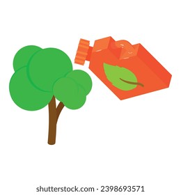 Eco fuel icon isometric vector. Eco fuel canister with leaf image and green tree. Ecology concept, biodiesel