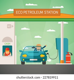 Eco fuel petrol station vector concept in flat style