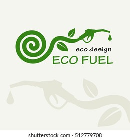 ECO FUEL. Symbolic sprout plant spiral and refueling nozzle. Template for creating logos, emblems, monograms.