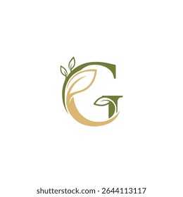 Eco G letter logo with leaves – nature-inspired design for organic, green, or eco-friendly branding