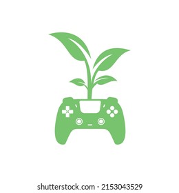 Eco game vector logo design. Green gamepad fresh leaf nature logo design.