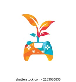 Eco game vector logo design. Green gamepad fresh leaf nature logo design.
