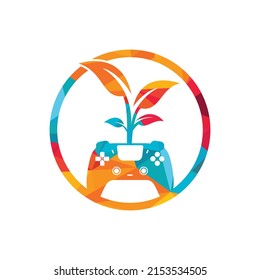 Eco game vector logo design. Green gamepad fresh leaf nature logo design.